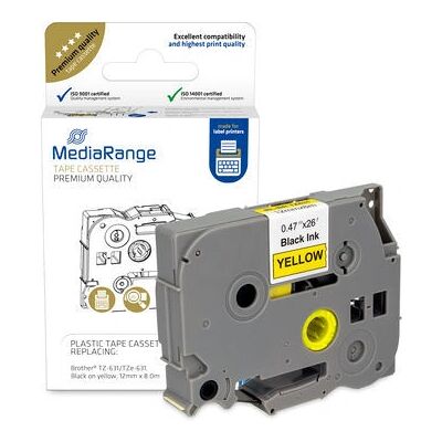 Ruban d'étiquettes MediaRange MRBTZ631 Jaune - Ruban pour étiquettes Ruban d'étiquettes MediaRange MRBTZ631 Jaune - Ruban pour étiquettes