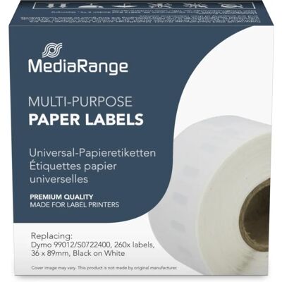 Ruban Étiquettes MediaRange - Noir/Blanc - 36x89mm - Dymo 99012 Ruban Étiquettes MediaRange - Noir/Blanc - 36x89mm - Dymo 99012