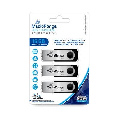 MediaRange MR 910-3 USB-Flashdrive - 16 GB - USB 2.0 - Schwarz, Silber MediaRange MR 910-3 USB-Flashdrive - 16 GB - USB 2.0 - Schwarz, Silber