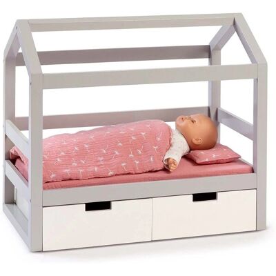 MUSTERKIND Holz-Puppenbett - 31cm, Grau/Weiß, Rosa - Puppenbett MUSTERKIND Holz-Puppenbett - 31cm, Grau/Weiß, Rosa - Puppenbett
