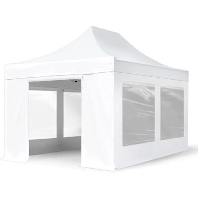 Toolport 3x4.5m PES 800 Pop up gazebo PROFESSIONAL Aluminium 40 mm, incl. Sidewalls with Panorama Windows, white Toolport 3x4.5m PES 800 Pop up gazebo PROFESSIONAL Aluminium 40 mm, incl. Sidewalls with Panorama Windows, white