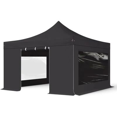 TOOLPORT 4x4m PES 800 Pop up gazebo PROFESSIONAL Aluminium 40 mm, incl. Sidewalls with Panorama Windows, black TOOLPORT 4x4m PES 800 Pop up gazebo PROFESSIONAL Aluminium 40 mm, incl. Sidewalls with Panorama Windows, black