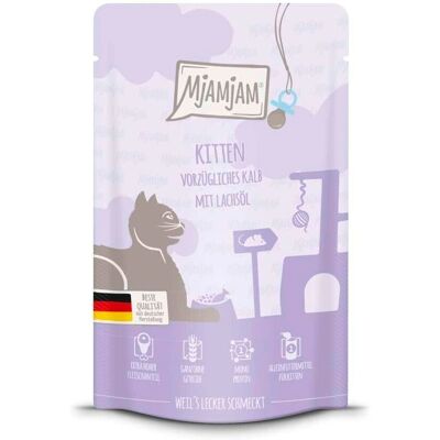 MjAMjAM Quetschie Kitten - Huile de Saumon - Nourriture humide sans gluten - Publicité MjAMjAM Quetschie Kitten - Huile de Saumon - Nourriture humide sans gluten - Publicité