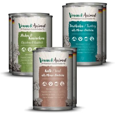 Venandi Animal - Provpaket II - 2 x Kyckling & Kanin, 2 x Kalv, 2 x Kalkon - Kattsmat Venandi Animal - Provpaket II - 2 x Kyckling & Kanin, 2 x Kalv, 2 x Kalkon - Kattsmat