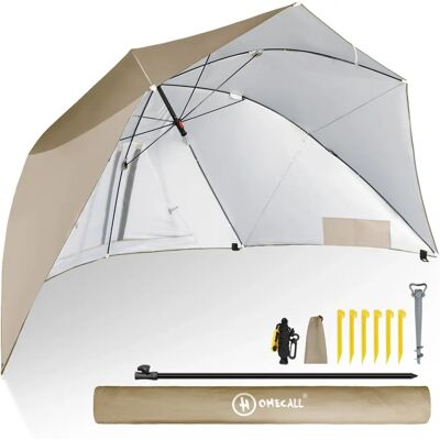 HOMECALL - Ombrellone da spiaggia con finestra - Kaki - Polyester - Ombrello da giardino HOMECALL - Ombrellone da spiaggia con finestra - Kaki - Polyester - Ombrello da giardino