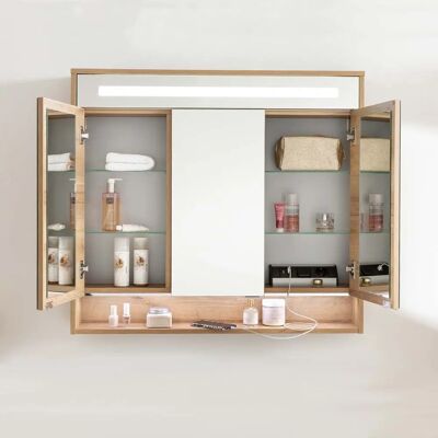 Fackelmann NATURA Badezimmermöbel-Set - 94cm, Hellbraun, Spiegel, Hochschrank Fackelmann NATURA Badezimmermöbel-Set - 94cm, Hellbraun, Spiegel, Hochschrank