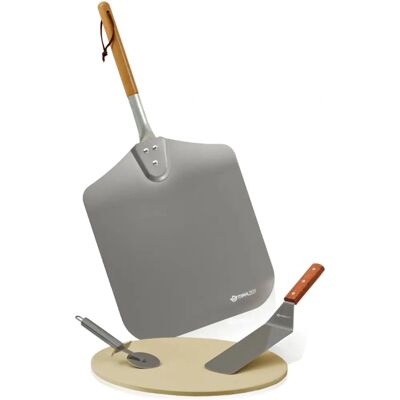 Mahlzeit Pizzaset - Cordierit Stein, Pizzaschaufel, Cutter, Spachtel Mahlzeit Pizzaset - Cordierit Stein, Pizzaschaufel, Cutter, Spachtel