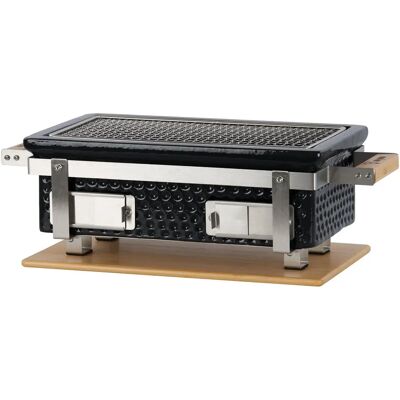 BBQ-TORO Parrilla de Cerámica de Carbón de Mesa con Base de Madera - Exterior Hibachi BBQ-TORO Parrilla de Cerámica de Carbón de Mesa con Base de Madera - Exterior Hibachi