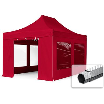 TOOLPORT 3x4.5m PES 800 Pop Up Gazebo PROFESSIONAL Aluminium 40 mm, incl. Sidewalls with Panorama Windows, red - (600206) TOOLPORT 3x4.5m PES 800 Pop Up Gazebo PROFESSIONAL Aluminium 40 mm, incl. Sidewalls with Panorama Windows, red - (600206)