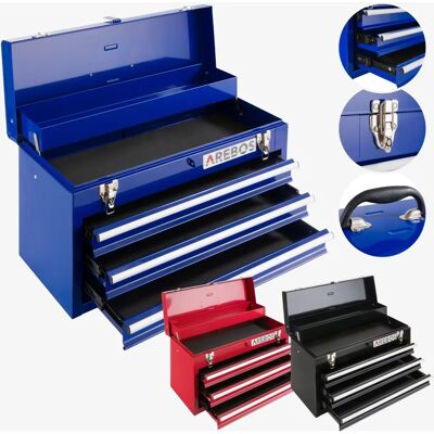 Arebos Caja de herramientas - Azul con 3 cajones y 2 compartimentos Arebos Caja de herramientas - Azul con 3 cajones y 2 compartimentos
