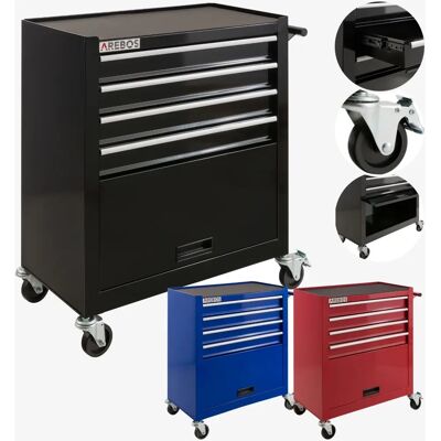 Armario de almacenamiento industrial Arebos - Negro - 4 cajones + gran compartimento Armario de almacenamiento industrial Arebos - Negro - 4 cajones + gran compartimento