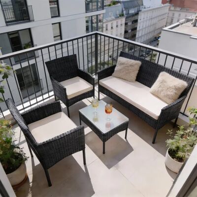 Ensemble de jardin Fort Myers - Rotin imperméable, Petit balcon - Publicité Ensemble de jardin Fort Myers - Rotin imperméable, Petit balcon - Publicité