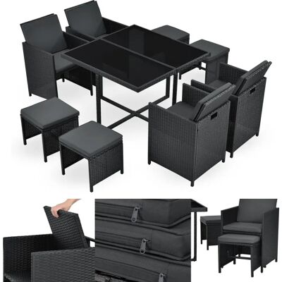 Ensemble de Jardin Juskys - Polyrattan, 9 pièces, Résistant aux Intempéries, Empilable - Publicité Ensemble de Jardin Juskys - Polyrattan, 9 pièces, Résistant aux Intempéries, Empilable - Publicité