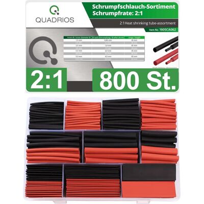 Quadrios 1905CA062 Kit di tubi termoretraibili - Nero, Rosso, 800 pezzi Quadrios 1905CA062 Kit di tubi termoretraibili - Nero, Rosso, 800 pezzi