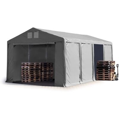 TOOLPORT 6x8m Grau Lagerzelt mit Bodenrahmen - Lagerunterstand TOOLPORT 6x8m Grau Lagerzelt mit Bodenrahmen - Lagerunterstand