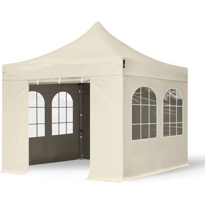 TOOLPORT 3x3m PES 750 Pop Up Gazebo PREMIUM Steel 40 mm - incl. Sidewalls with Windows, cream TOOLPORT 3x3m PES 750 Pop Up Gazebo PREMIUM Steel 40 mm - incl. Sidewalls with Windows, cream