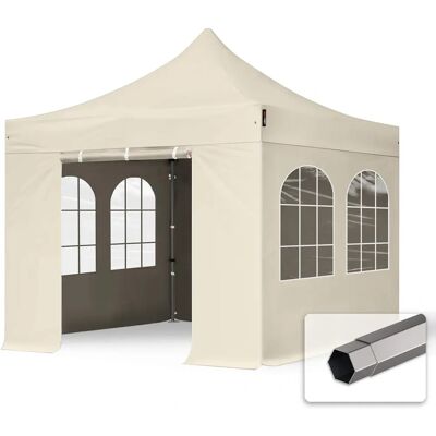 TOOLPORT 3x3m PES 750 Pop Up Gazebo PREMIUM Steel 40 mm - incl. Sidewalls with Windows, cream TOOLPORT 3x3m PES 750 Pop Up Gazebo PREMIUM Steel 40 mm - incl. Sidewalls with Windows, cream