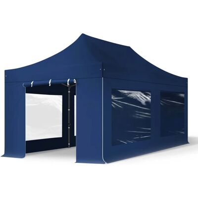 TOOLPORT 3x6m PES 750 Pop Up Gazebo PREMIUM Steel 40 mm, incl. Sidewalls with Panorama Windows, blue TOOLPORT 3x6m PES 750 Pop Up Gazebo PREMIUM Steel 40 mm, incl. Sidewalls with Panorama Windows, blue