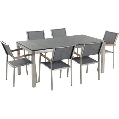 Set da Pranzo GROSSETO Grigio - Piano in Granito Resistente alle Intemperie - 6 Posti Set da Pranzo GROSSETO Grigio - Piano in Granito Resistente alle Intemperie - 6 Posti