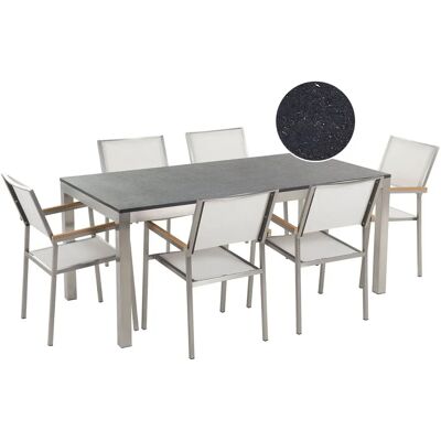 Set da pranzo GROSSETO Bianco di Beliani - 6 posti, Tavolo in granito resistente alle intemperie Set da pranzo GROSSETO Bianco di Beliani - 6 posti, Tavolo in granito resistente alle intemperie