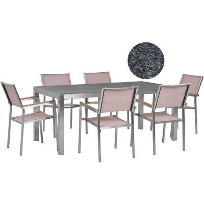 Set da Pranzo da Giardino Beliani GROSSETO - Beige, Granito, 6 Sedie Set da Pranzo da Giardino Beliani GROSSETO - Beige, Granito, 6 Sedie