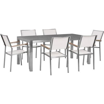 Set da pranzo GROSSETO bianco di Beliani - 6 posti - Granito resistente alle intemperie Set da pranzo GROSSETO bianco di Beliani - 6 posti - Granito resistente alle intemperie