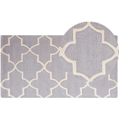 Alfombra de lana gris Beliani - 80x150cm con patrón de trébol Alfombra de lana gris Beliani - 80x150cm con patrón de trébol