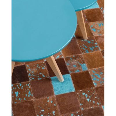 Alfombra de cuero de vaca Beliani - Marrón y Azul 160x230cm Alfombra de cuero de vaca Beliani - Marrón y Azul 160x230cm