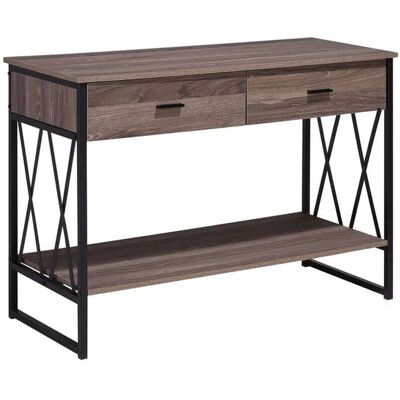 Table d'appoint industrielle taupe Beliani - 2 tiroirs, aspect bois - Publicité Table d'appoint industrielle taupe Beliani - 2 tiroirs, aspect bois - Publicité