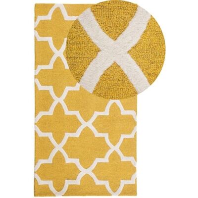 Alfombra de lana Beliani - 80x150cm Patrón geométrico amarillo Alfombra de lana Beliani - 80x150cm Patrón geométrico amarillo