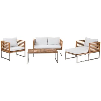 Set Divano da Giardino Beliani - Legno di Acacia, Cuscini Bianchi - Arredamento da Esterno Set Divano da Giardino Beliani - Legno di Acacia, Cuscini Bianchi - Arredamento da Esterno