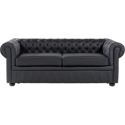 Beliani Nahkainen Chesterfield-sohva - 3-paikkainen - Musta Beliani Nahkainen Chesterfield-sohva - 3-paikkainen - Musta