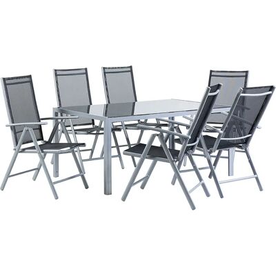 Set da pranzo da giardino Beliani - Alluminio nero 6 sedie 7 pezzi Set da pranzo da giardino Beliani - Alluminio nero 6 sedie 7 pezzi