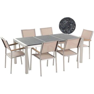 Set da Pranzo Beige GROSSETO - 6 Posti, 180x90 cm, Acciaio Inox Set da Pranzo Beige GROSSETO - 6 Posti, 180x90 cm, Acciaio Inox