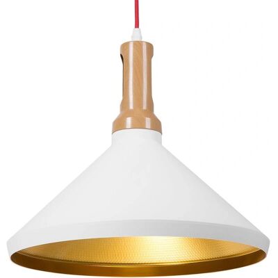 Lámpara colgante Beliani LIARD - Blanco Industrial Aluminio Madera Lámpara colgante Beliani LIARD - Blanco Industrial Aluminio Madera