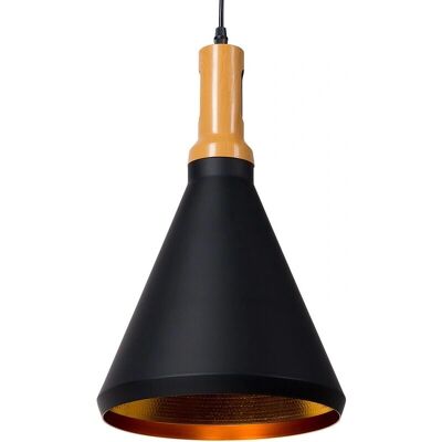 Lámpara colgante industrial negra y dorada de madera Beliani Lámpara colgante industrial negra y dorada de madera Beliani