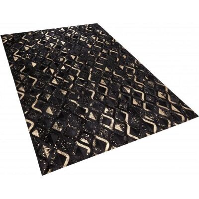 Alfombra de cuero negro y dorado Beliani - 140 x 200 cm - Alfombra Alfombra de cuero negro y dorado Beliani - 140 x 200 cm - Alfombra