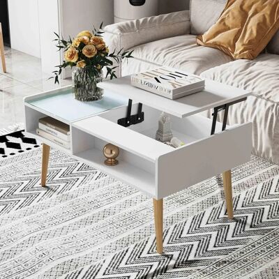 Makika Couchtisch Weiß mit Lift-Top und Stauraum - Wohnzimmer Tisch Makika Couchtisch Weiß mit Lift-Top und Stauraum - Wohnzimmer Tisch
