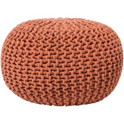 Beliani Puf de algodón tejido cobre - Otomana redonda pequeña 40x25cm Beliani Puf de algodón tejido cobre - Otomana redonda pequeña 40x25cm