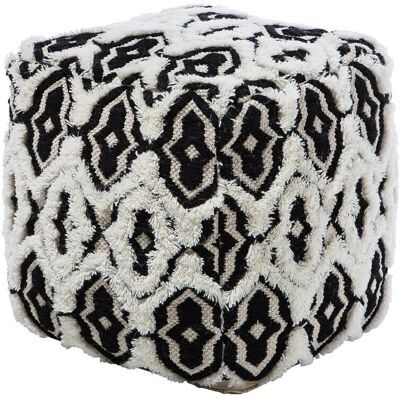 Beliani Pouffe Black and White Wool Cotton - Pouffe Beliani Pouffe Black and White Wool Cotton - Pouffe