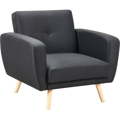 Sillón Beliani Tapizado de Tela Negro con Respaldo Ajustable Patas de Madera - Sillón Sillón Beliani Tapizado de Tela Negro con Respaldo Ajustable Patas de Madera - Sillón