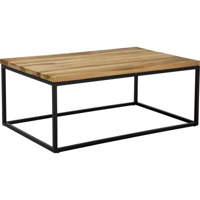 Table basse en bois de teck clair Beliani - Plateau rectangulaire et cadre en métal noir - Publicité Table basse en bois de teck clair Beliani - Plateau rectangulaire et cadre en métal noir - Publicité