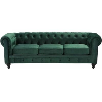 Sofá Chesterfield de Terciopelo Verde de 3 Plazas - Sofá Sofá Chesterfield de Terciopelo Verde de 3 Plazas - Sofá