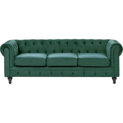 Canapé Chesterfield en Velours Vert 3 Places - Canapé - Publicité Canapé Chesterfield en Velours Vert 3 Places - Canapé - Publicité