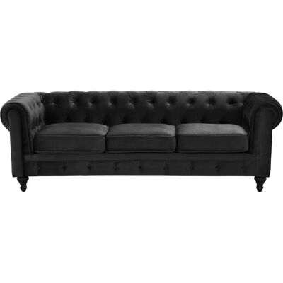 Canapé Chesterfield Velours Noir 3 Places - Canapé - Publicité Canapé Chesterfield Velours Noir 3 Places - Canapé - Publicité