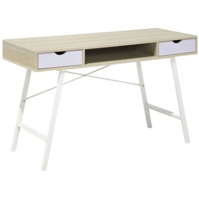 Beliani Bureau en Bois Clair et Blanc - Scandinave - 120x48 cm - 2 Tiroirs - Publicité Beliani Bureau en Bois Clair et Blanc - Scandinave - 120x48 cm - 2 Tiroirs - Publicité