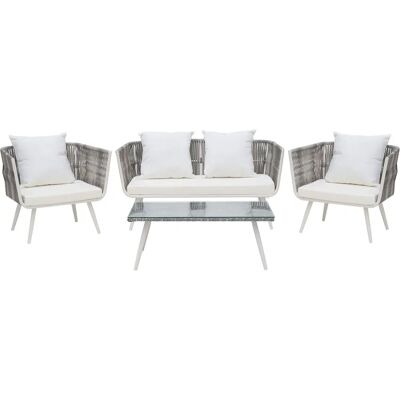 Set da giardino Beliani Bianco PE Rattan 4 posti - Set da conversazione Set da giardino Beliani Bianco PE Rattan 4 posti - Set da conversazione