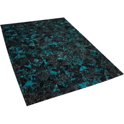 Alfombra de Piel Beliani - Marrón y Azul - Material Moderno Alfombra de Piel Beliani - Marrón y Azul - Material Moderno