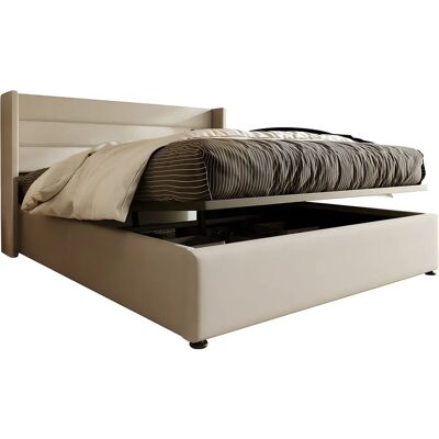 ModernLuxe Bed met Opbergruimte - 160x200cm, Beige, Linnen ModernLuxe Bed met Opbergruimte - 160x200cm, Beige, Linnen