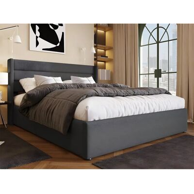 ModernLuxe Lit de rangement en lin 180x200cm - Gris ModernLuxe Lit de rangement en lin 180x200cm - Gris
